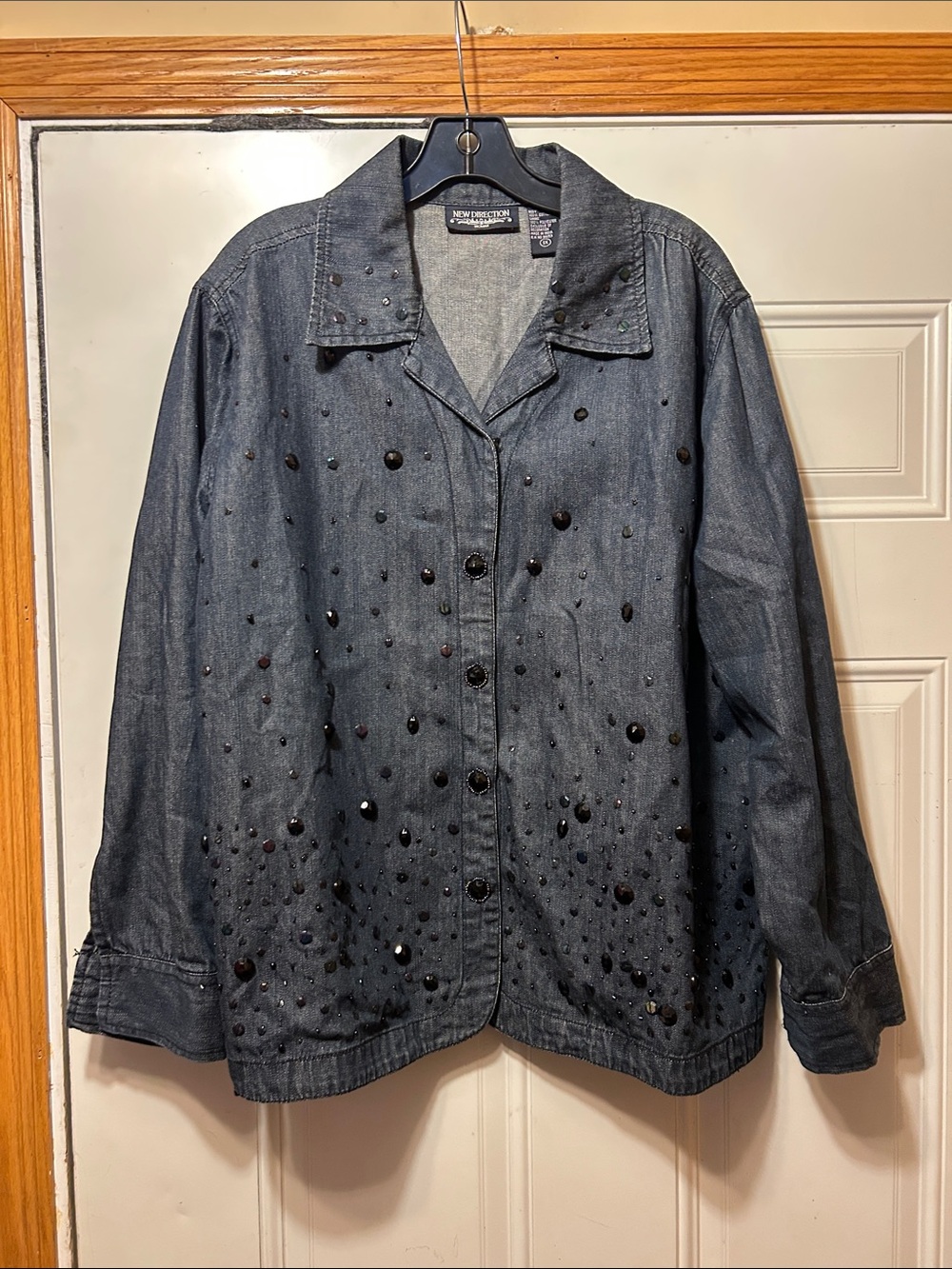 new directions Dark Blue Denim Jacket with Stud Embellishments 1X